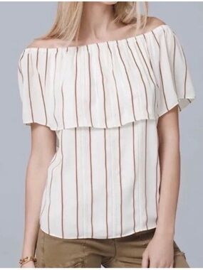 White House Black Market Women’s Off-Shoulder Striped Blouse in Cream small
